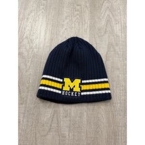 Vintage Nike Bauer Michigan Wolverines Beanie Embroidered Blue Yellow Skull Cap